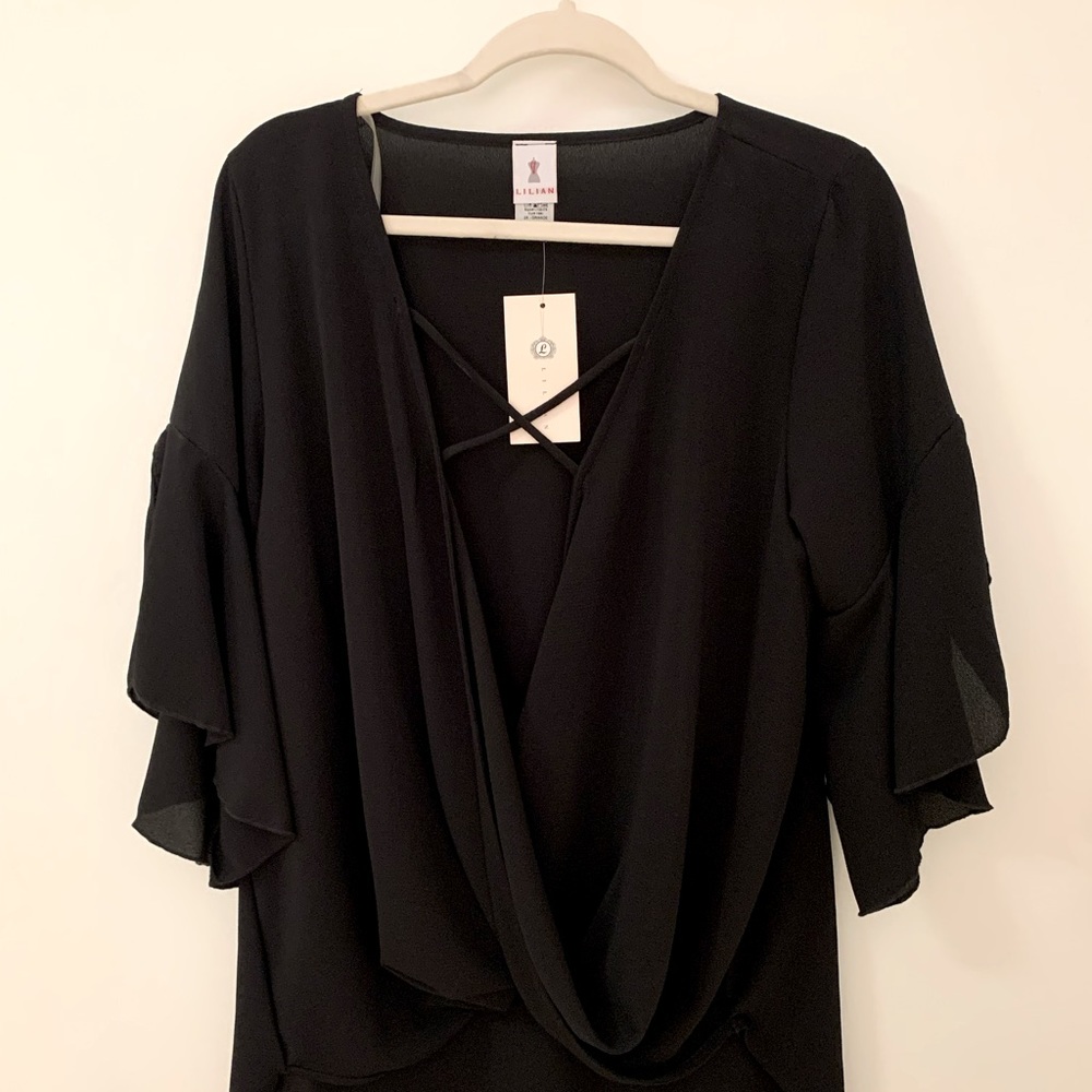 Black cross draped blouse